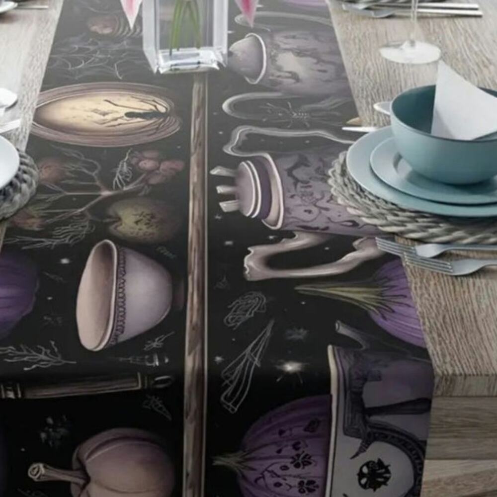 Cottage Core Kitchen Table Runner 13"×90" Purple Fairycore Fantasy Whimsigoth